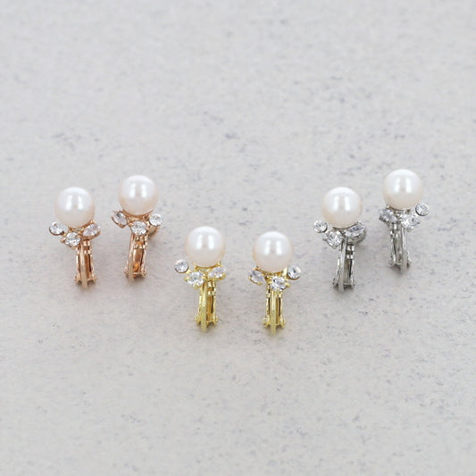 イヤリング ニッケルフリー ミニ パール マルチシェイプ ストーン ネジバネ式イヤリング