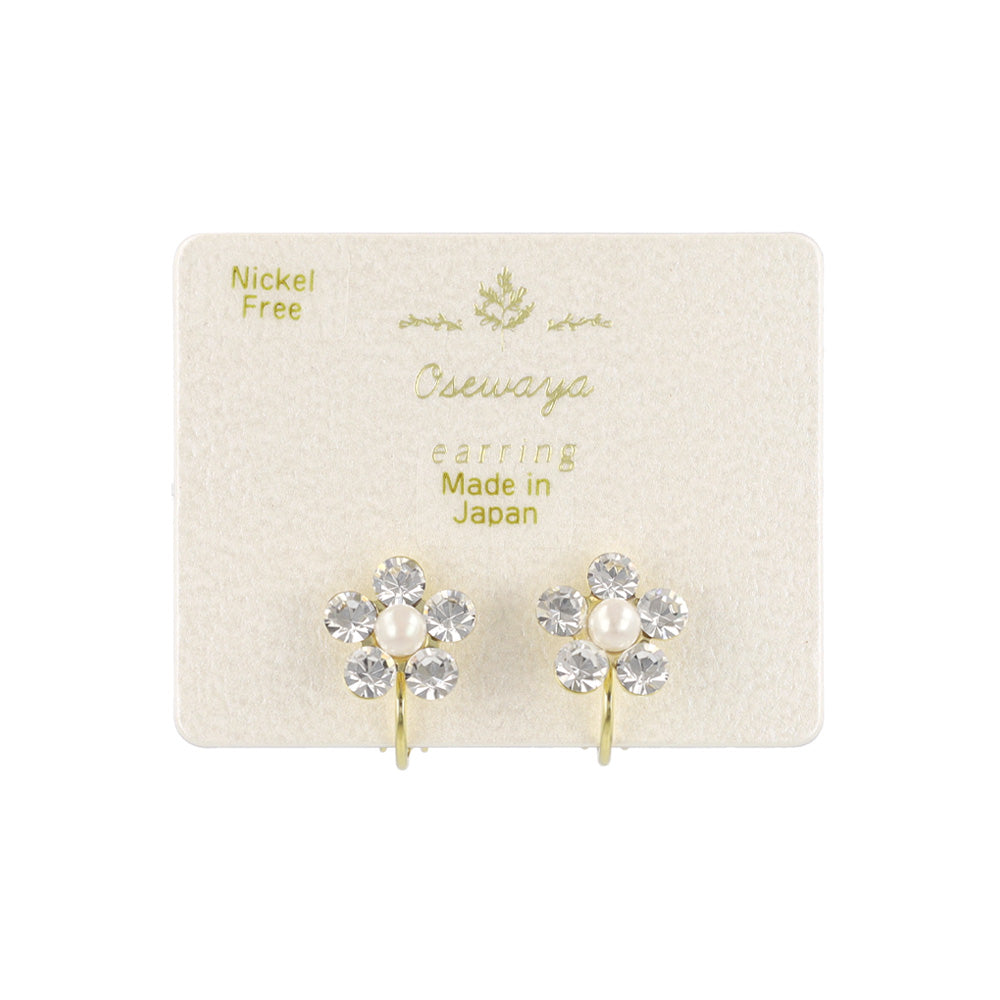 イヤリング ニッケルフリー フラワー カラー ストーン パール ネジバネ
