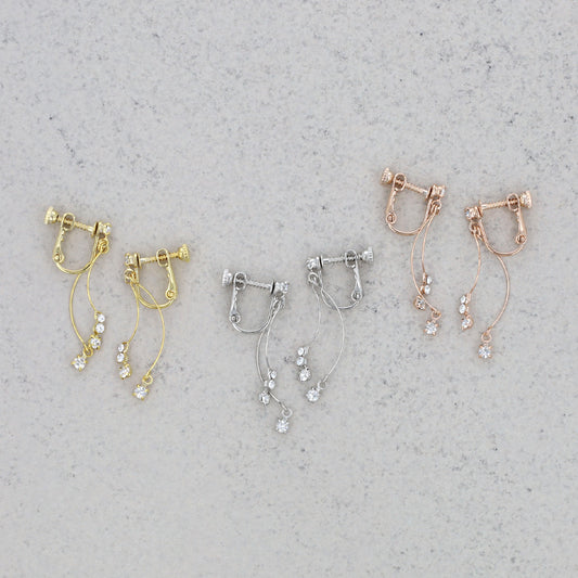 イヤリング ニッケルフリー ミニ ストーン カーブ ワイヤー ネジバネ式イヤリング