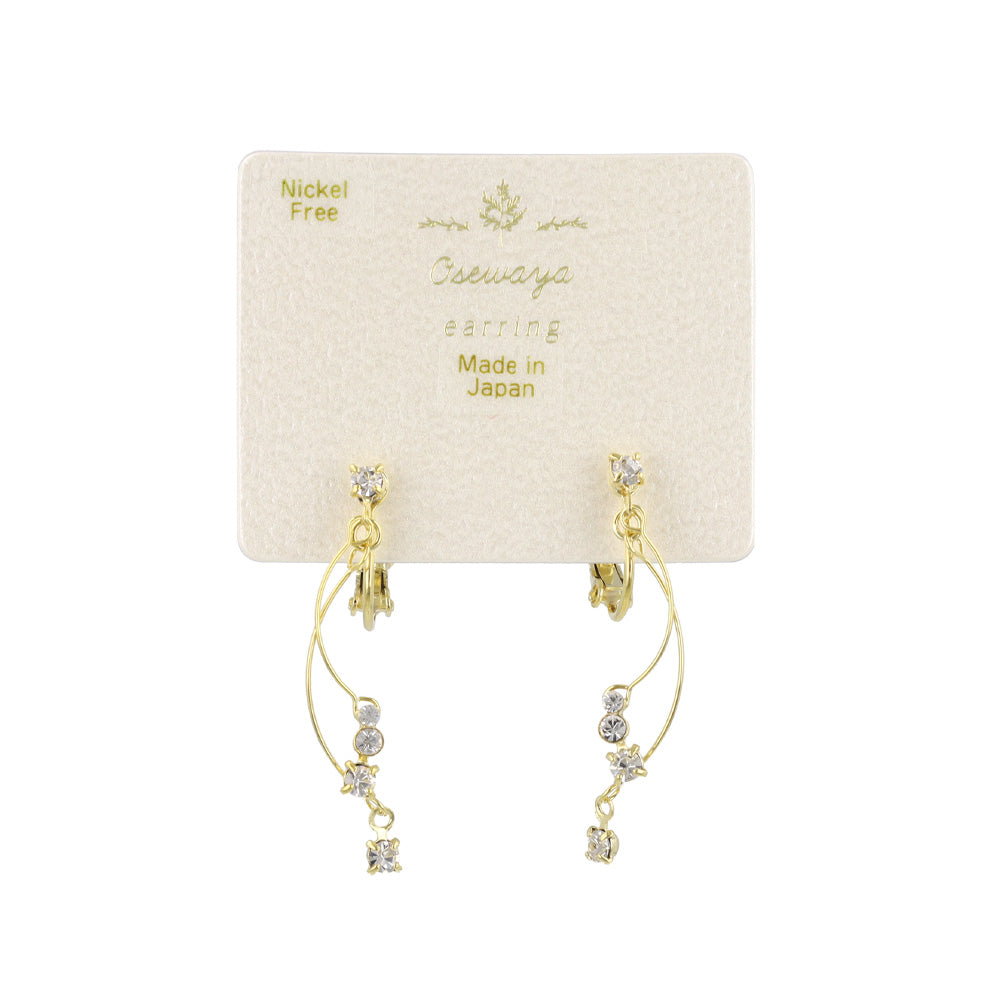 イヤリング ニッケルフリー ミニ ストーン カーブ ワイヤー ネジバネ式