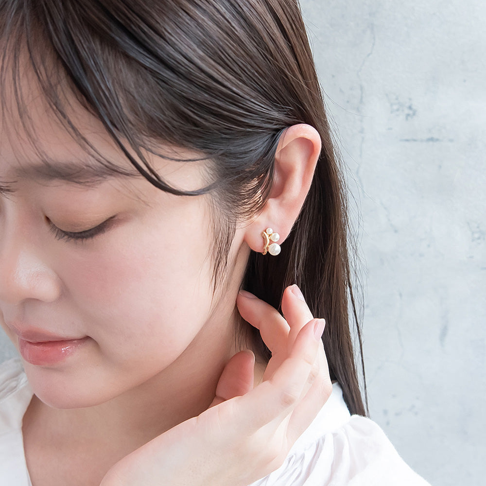 イヤリング ニッケルフリー メタル パール ネジバネ式イヤリング