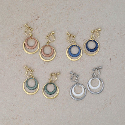 イヤリング ニッケルフリー メタル 2連 カラー サークル ネジバネ式イヤリング