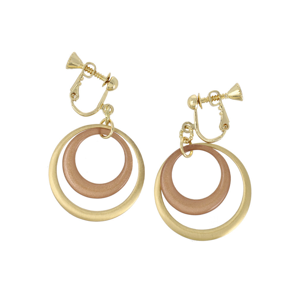 イヤリング ニッケルフリー メタル 2連 カラー サークル ネジバネ式イヤリング