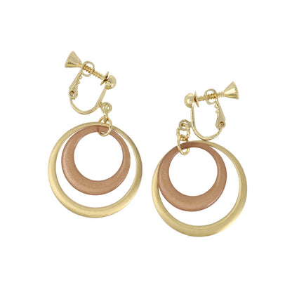 イヤリング ニッケルフリー メタル 2連 カラー サークル ネジバネ式イヤリング