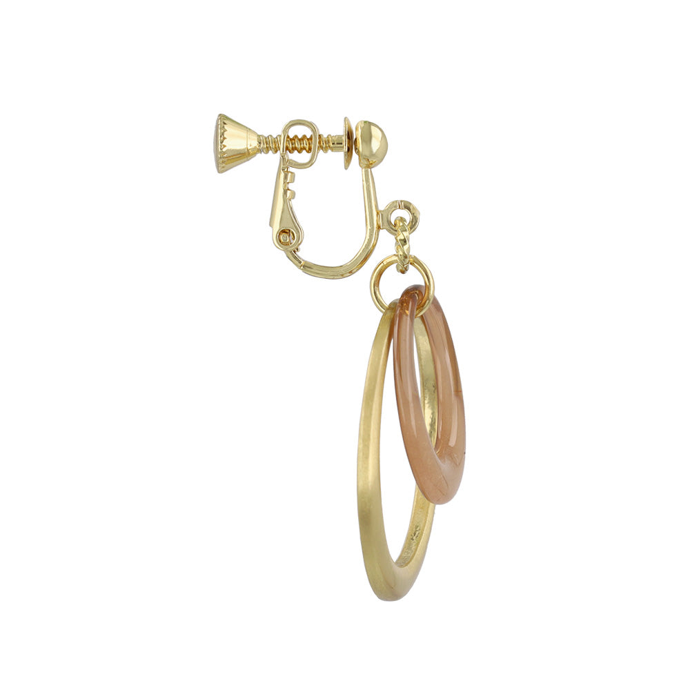 イヤリング ニッケルフリー メタル 2連 カラー サークル ネジバネ式イヤリング