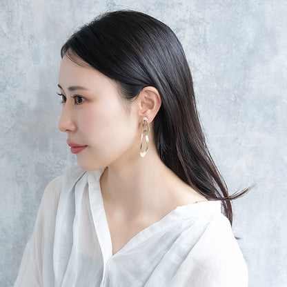 イヤリング ニッケルフリー sable gold メタル ダブル ウェーブ ドロップ ネジバネ式イヤリング