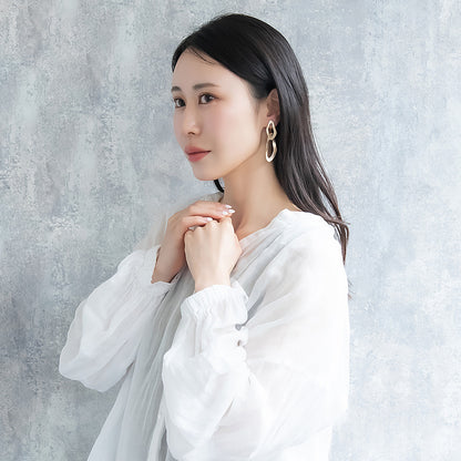 イヤリング ニッケルフリー sable gold メタル ダブル ウェーブ ドロップ ネジバネ式イヤリング
