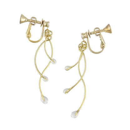 イヤリング ニッケルフリー メタル スリー ライン カーブ ウェーブ 雫 ストーン ネジバネ式イヤリング