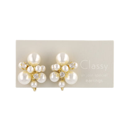 Classy イヤリング ニッケルフリー キュービックジルコニア パール ネジバネ式イヤリング