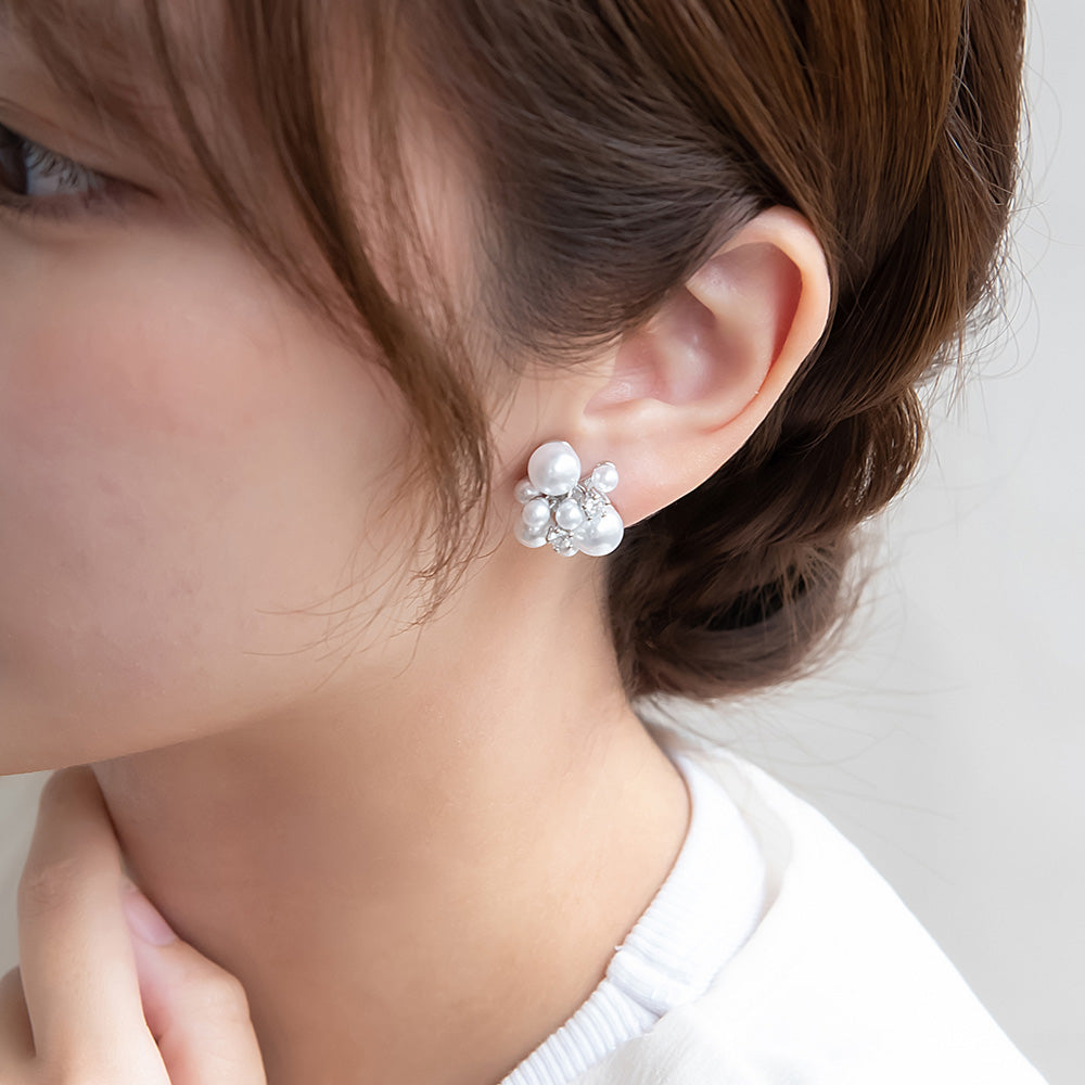 Classy イヤリング ニッケルフリー キュービックジルコニア パール ネジバネ式イヤリング