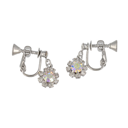 イヤリング ニッケルフリー メタル カラー ビジュー ストーン フラワー ネジバネ式イヤリング
