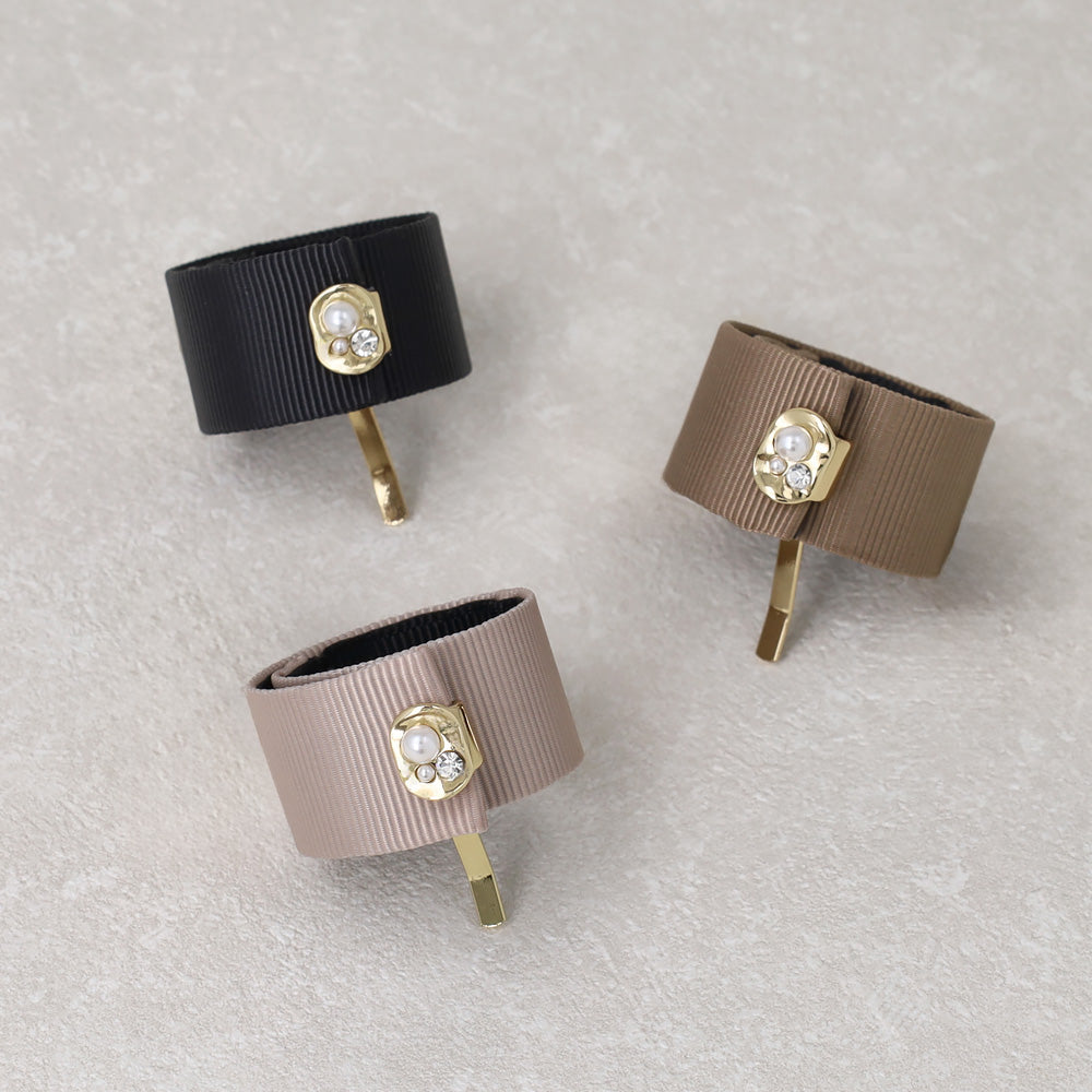 ヘアカフ クラップカフ スリムタイプ グログラン リボン メタル ビジュー