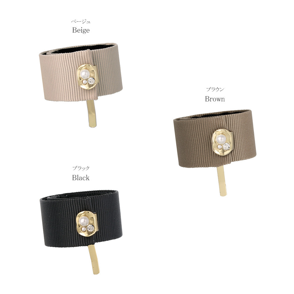 ヘアカフ クラップカフ スリムタイプ グログラン リボン メタル ビジュー