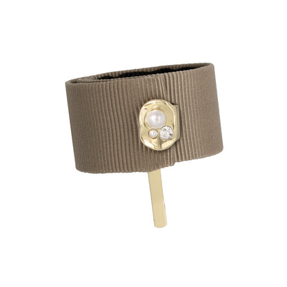 ヘアカフ クラップカフ スリムタイプ グログラン リボン メタル ビジュー