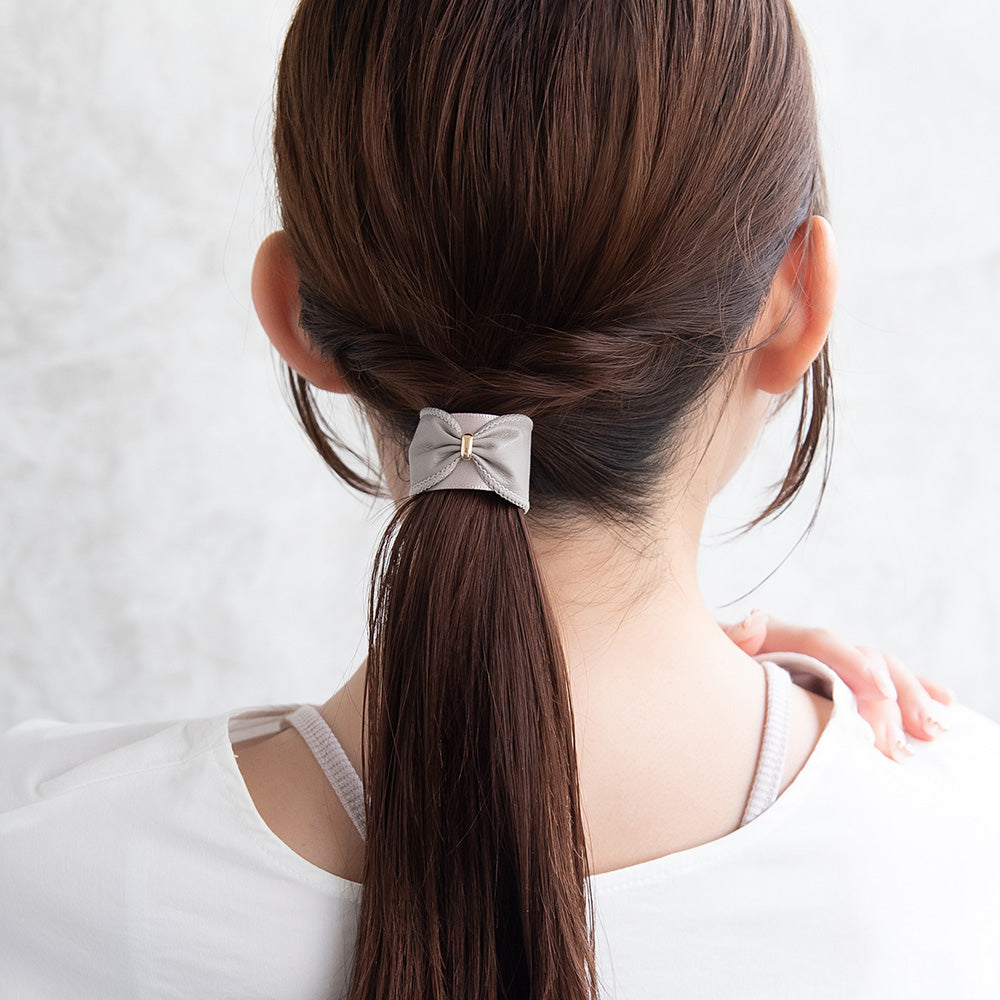 ヘアカフ クラップカフ スリムタイプ リボン風 フェイクレザー メタル