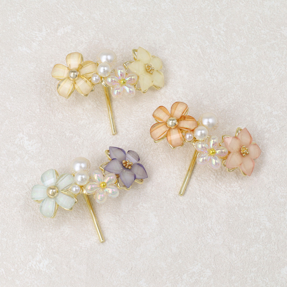 ヘアカフ トリプル フラワー オーロラ カラー パール