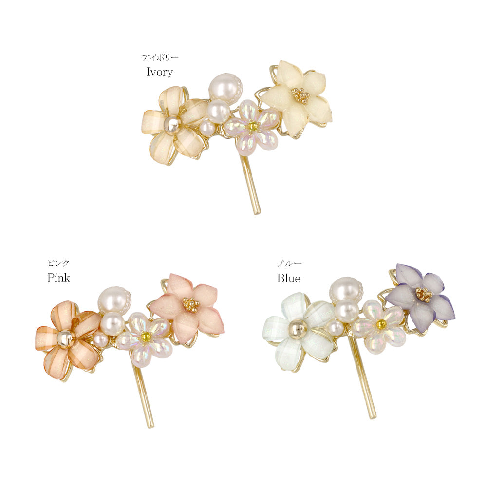 ヘアカフ トリプル フラワー オーロラ カラー パール