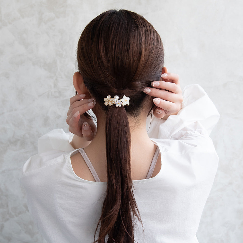 ヘアカフ トリプル フラワー オーロラ カラー パール