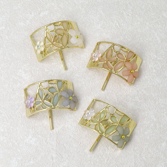 ヘアカフ 透かし フラワー ストーン メタル レクタングル