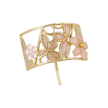 ヘアカフ 透かし フラワー ストーン メタル レクタングル