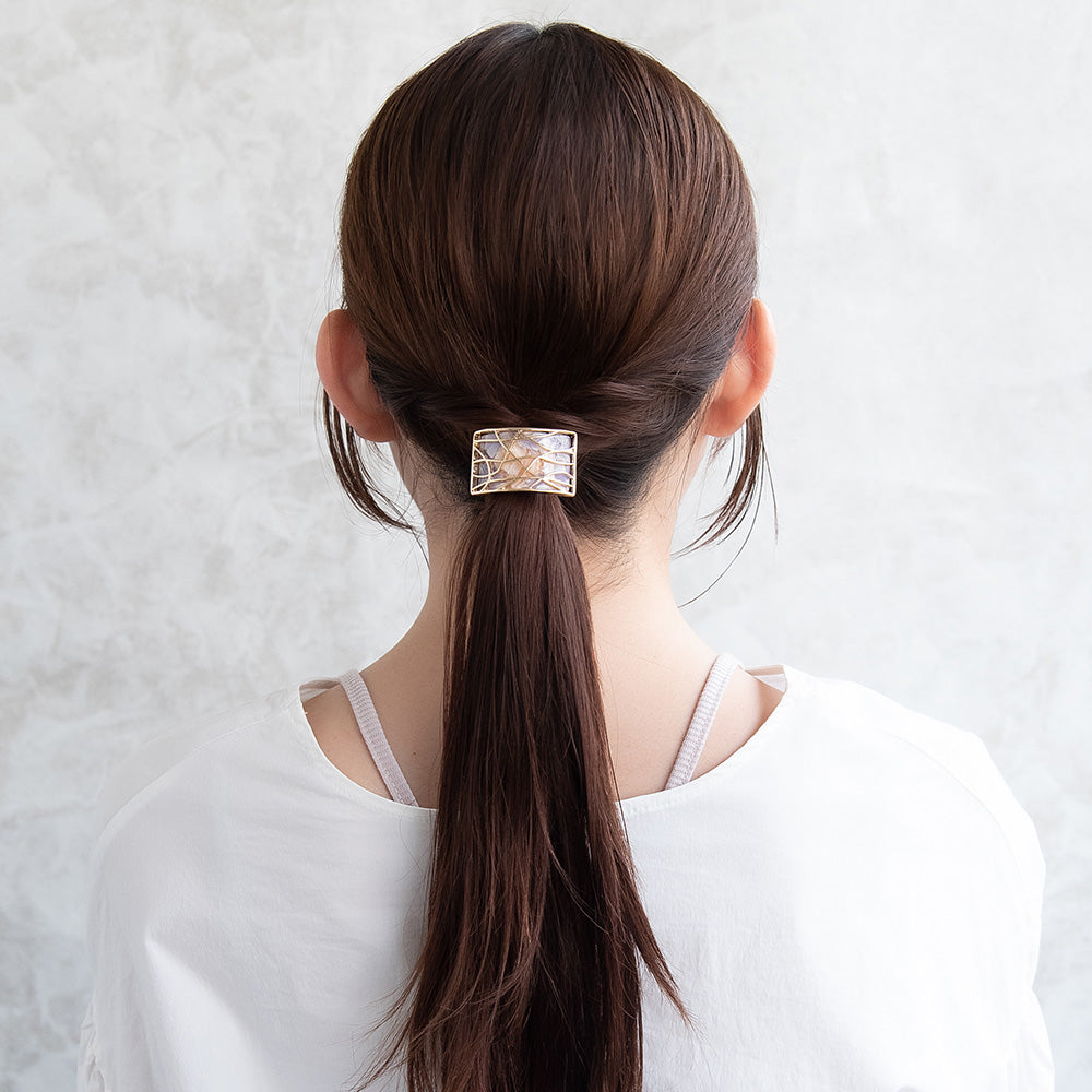 ヘアカフ ニッケルフリー マーブルカラー ライン メタル レクタングル