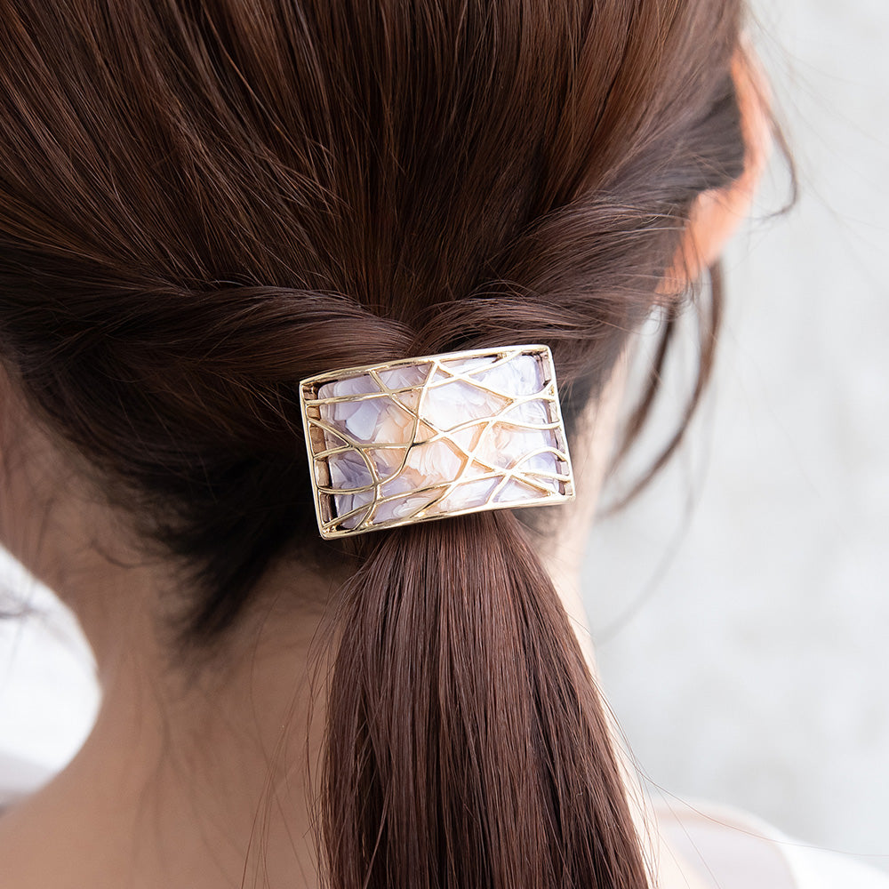 ヘアカフ ニッケルフリー マーブルカラー ライン メタル レクタングル