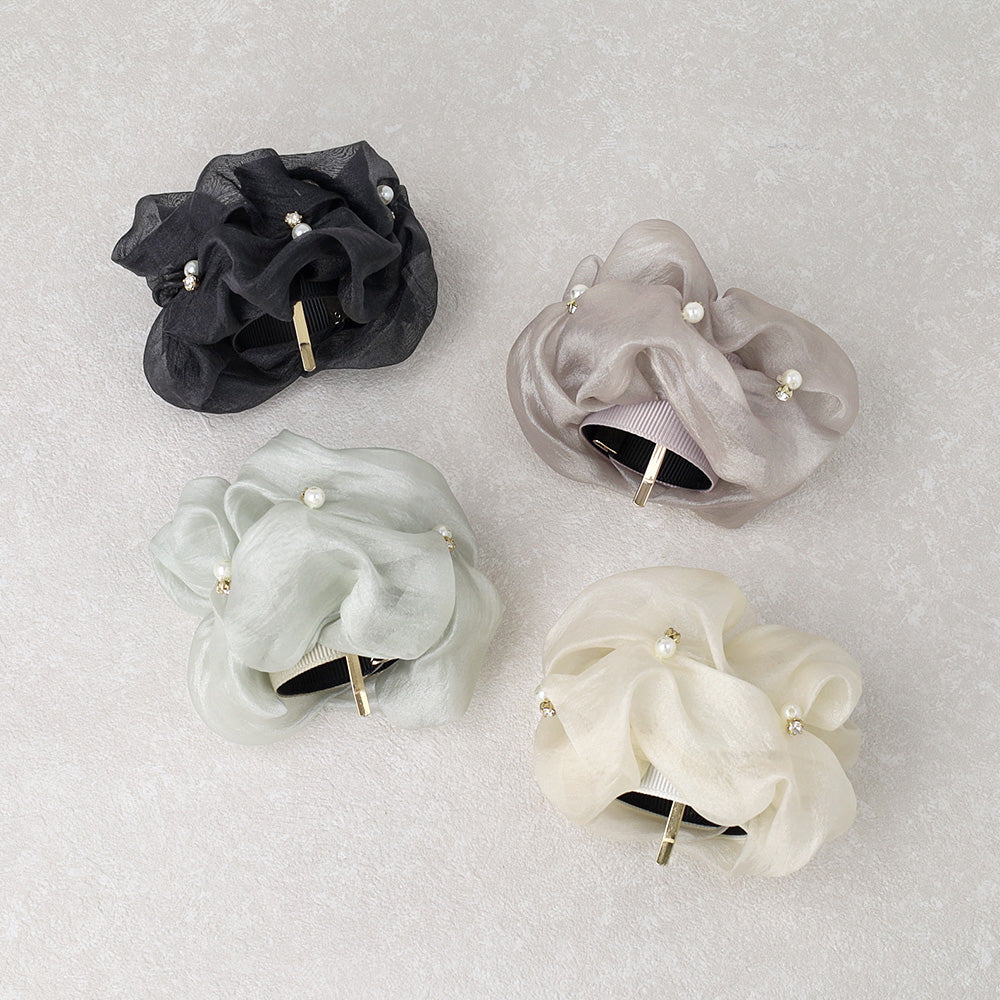 ヘアカフ クラップカフ ニッケルフリー パール ストーン シアー カラー シュシュ風