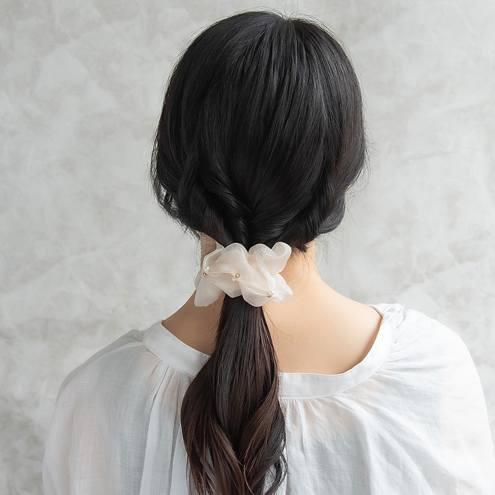 ヘアカフ クラップカフ ニッケルフリー パール ストーン シアー カラー シュシュ風