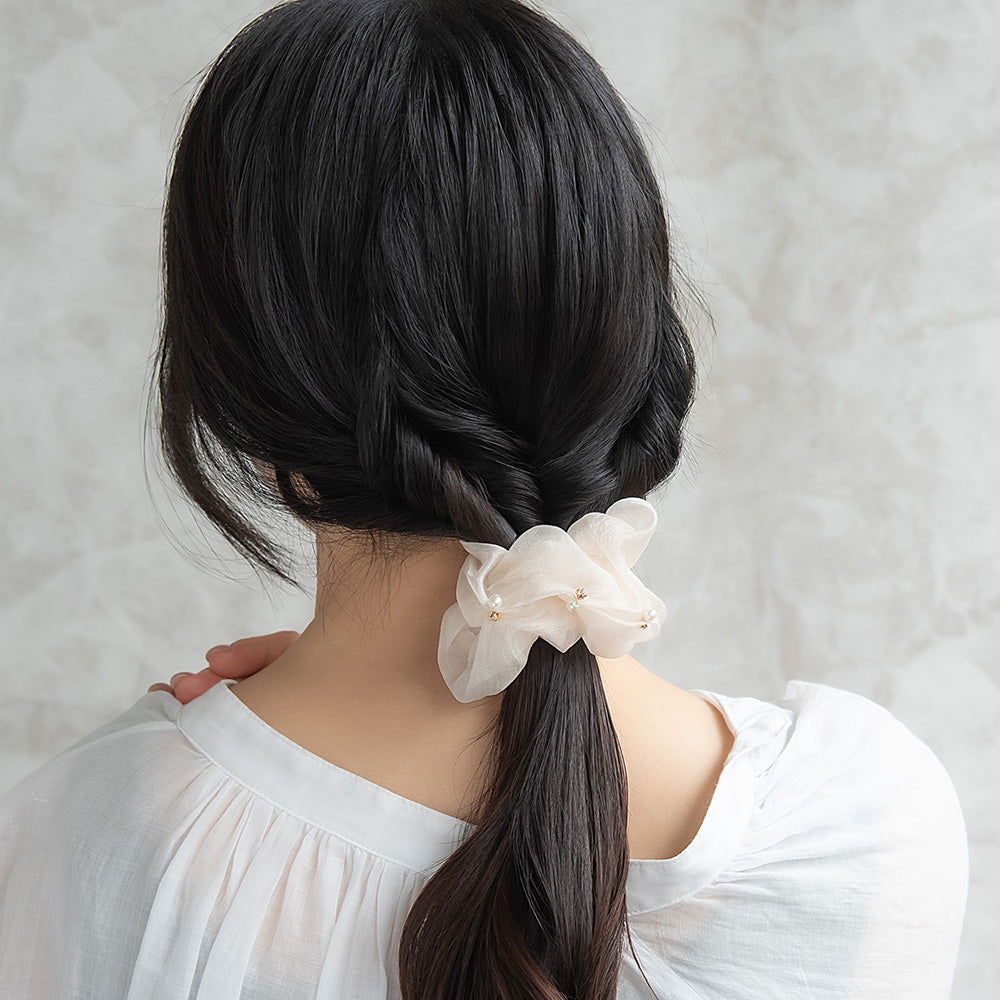 ヘアカフ クラップカフ ニッケルフリー パール ストーン シアー カラー シュシュ風