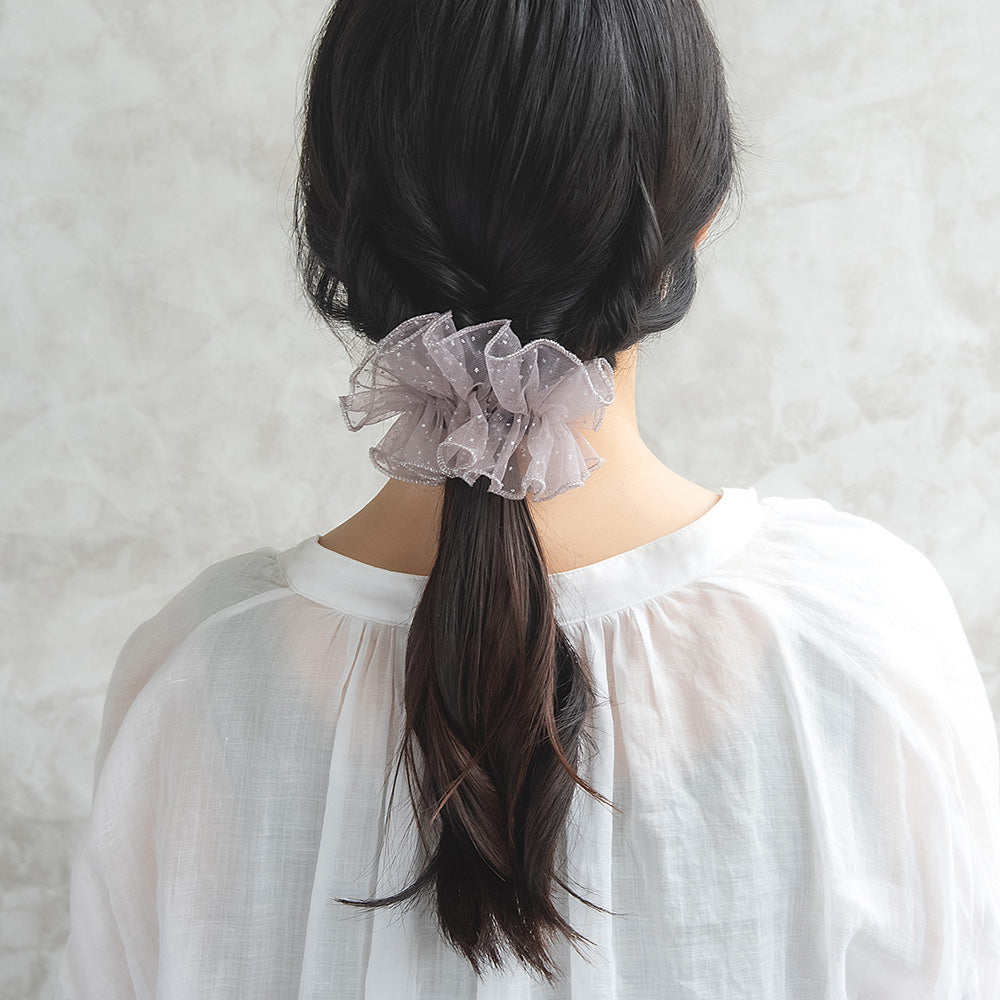 ヘアカフ チュール ドット 柄 ラメ シュシュ風 ワイヤーカフ