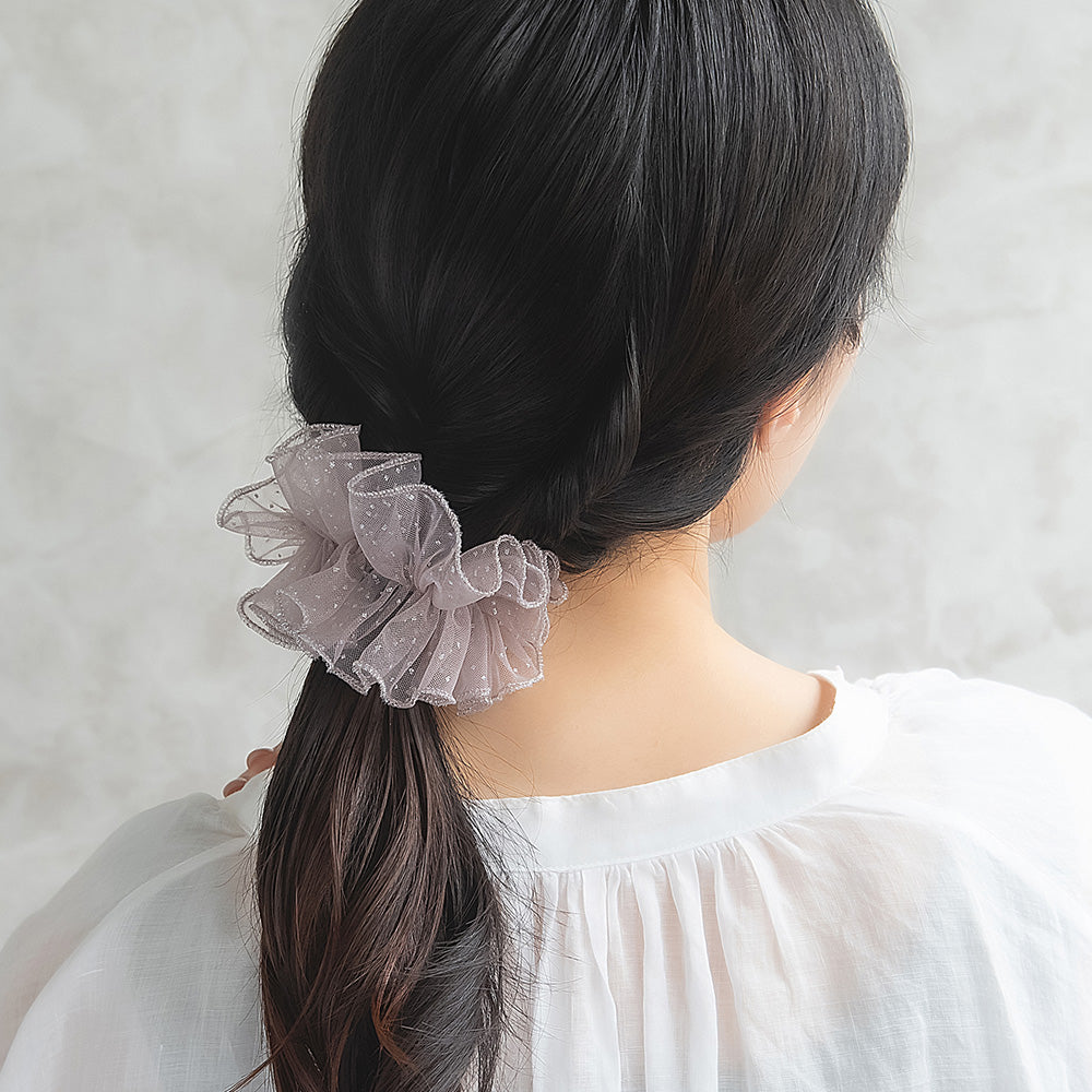 ヘアカフ チュール ドット 柄 ラメ シュシュ風 ワイヤーカフ