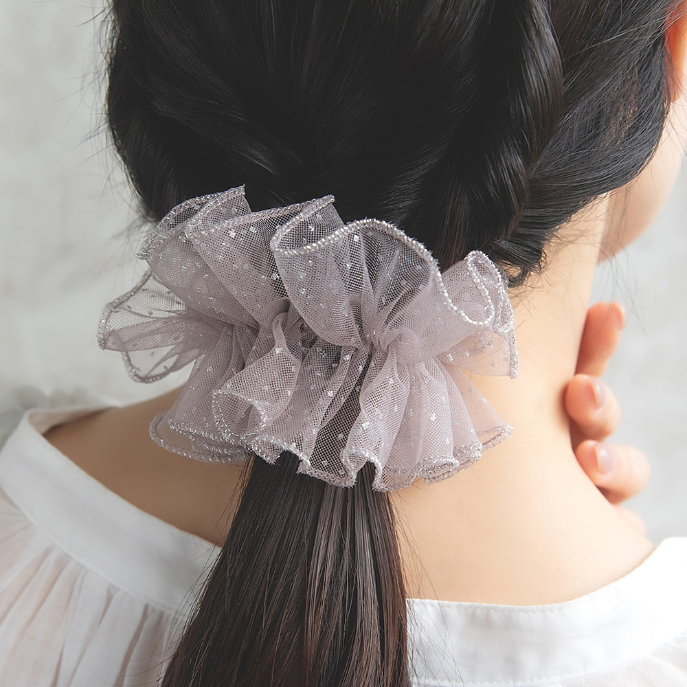 ヘアカフ チュール ドット 柄 ラメ シュシュ風 ワイヤーカフ