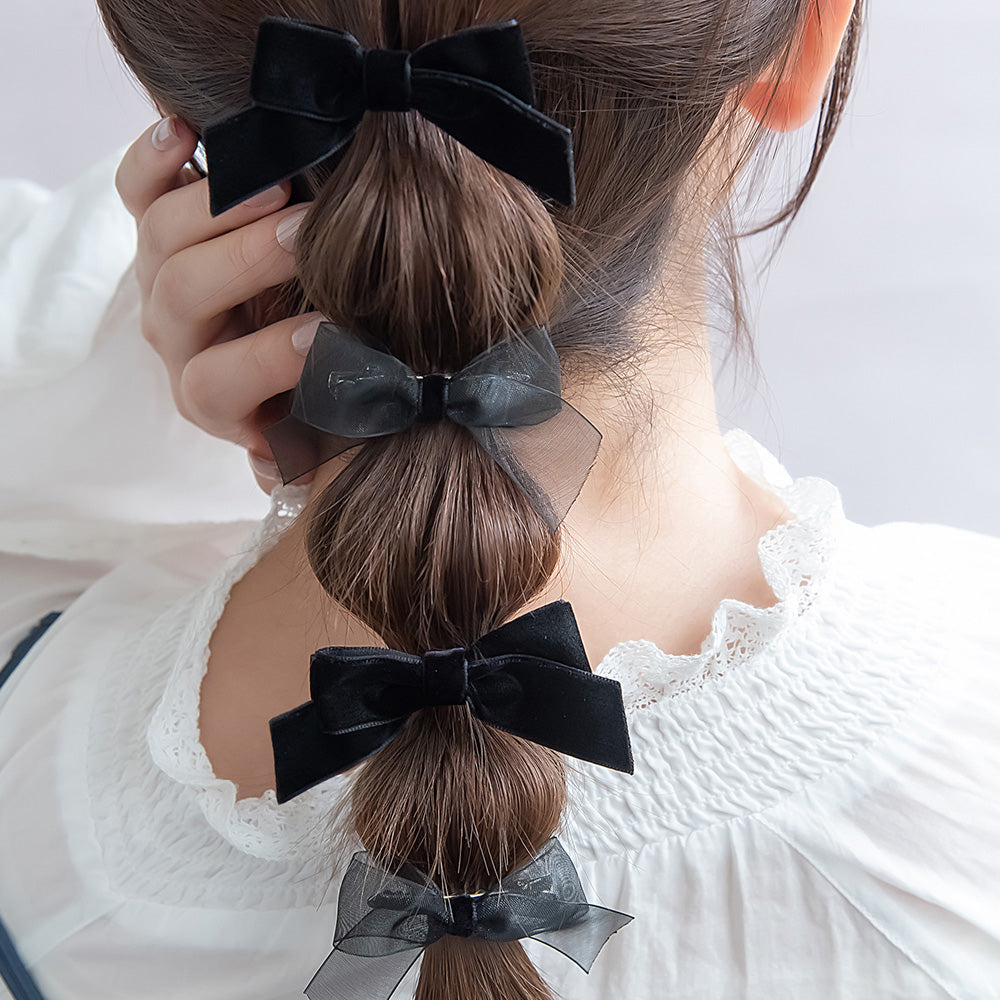 ヘアカフ ヘアクリップ ベロア シアー リボン 4個セット マルチセットカフ