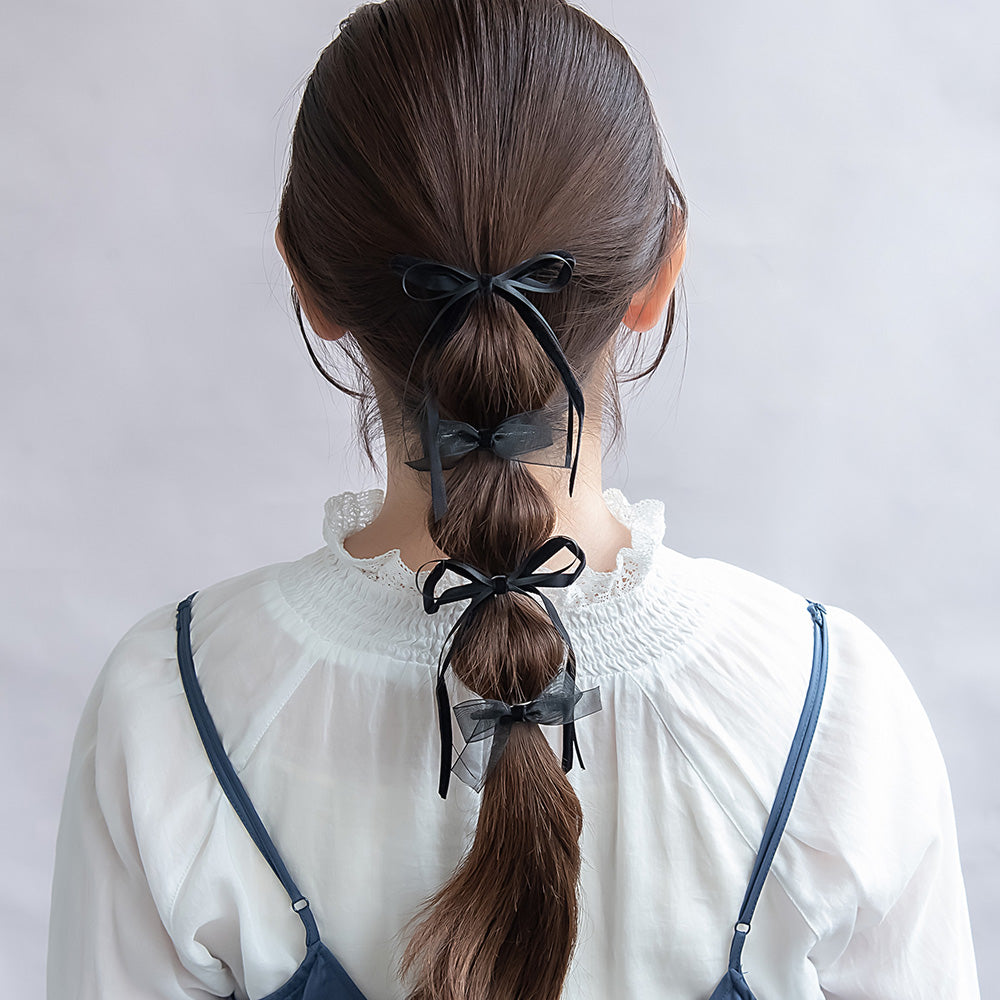 ヘアカフ ヘアクリップ ベロア シアー リボン 4個セット マルチセットカフ