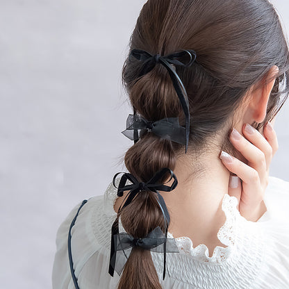 ヘアカフ ヘアクリップ ベロア シアー リボン 4個セット マルチセットカフ
