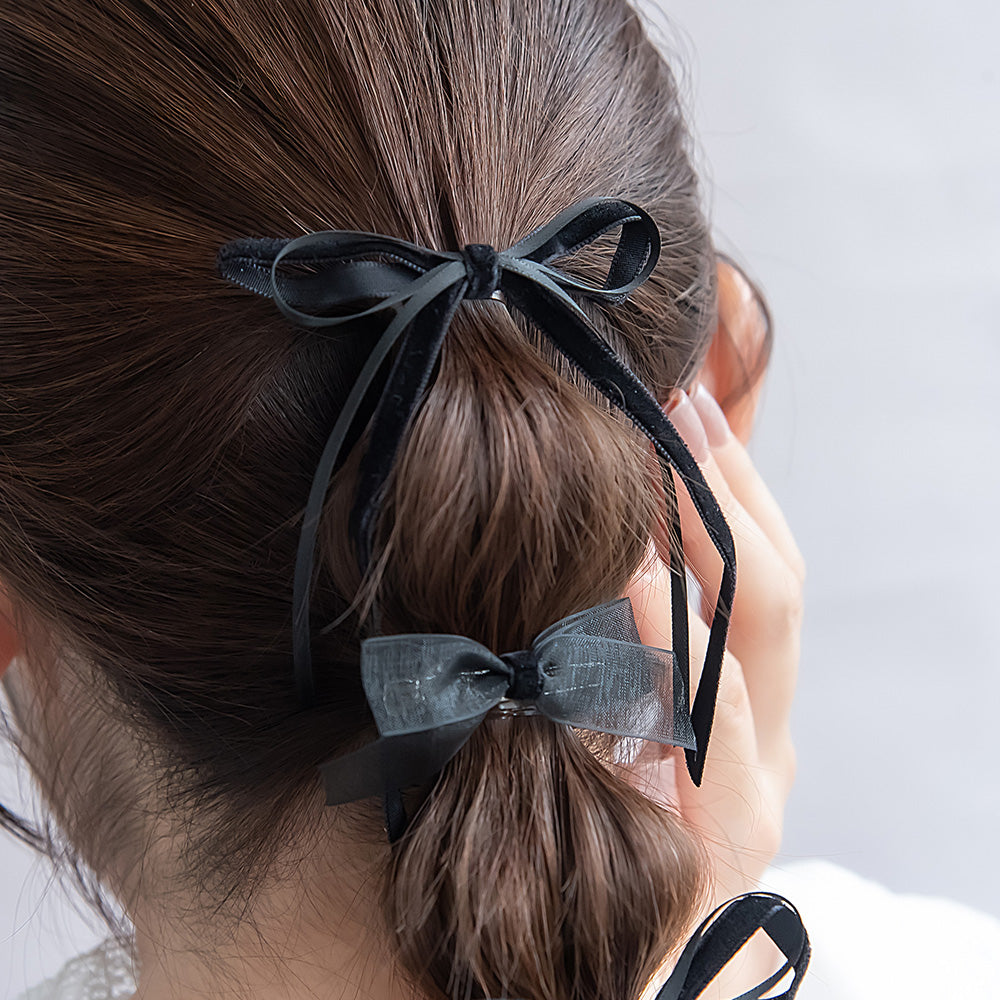 ヘアカフ ヘアクリップ ベロア シアー リボン 4個セット マルチセットカフ