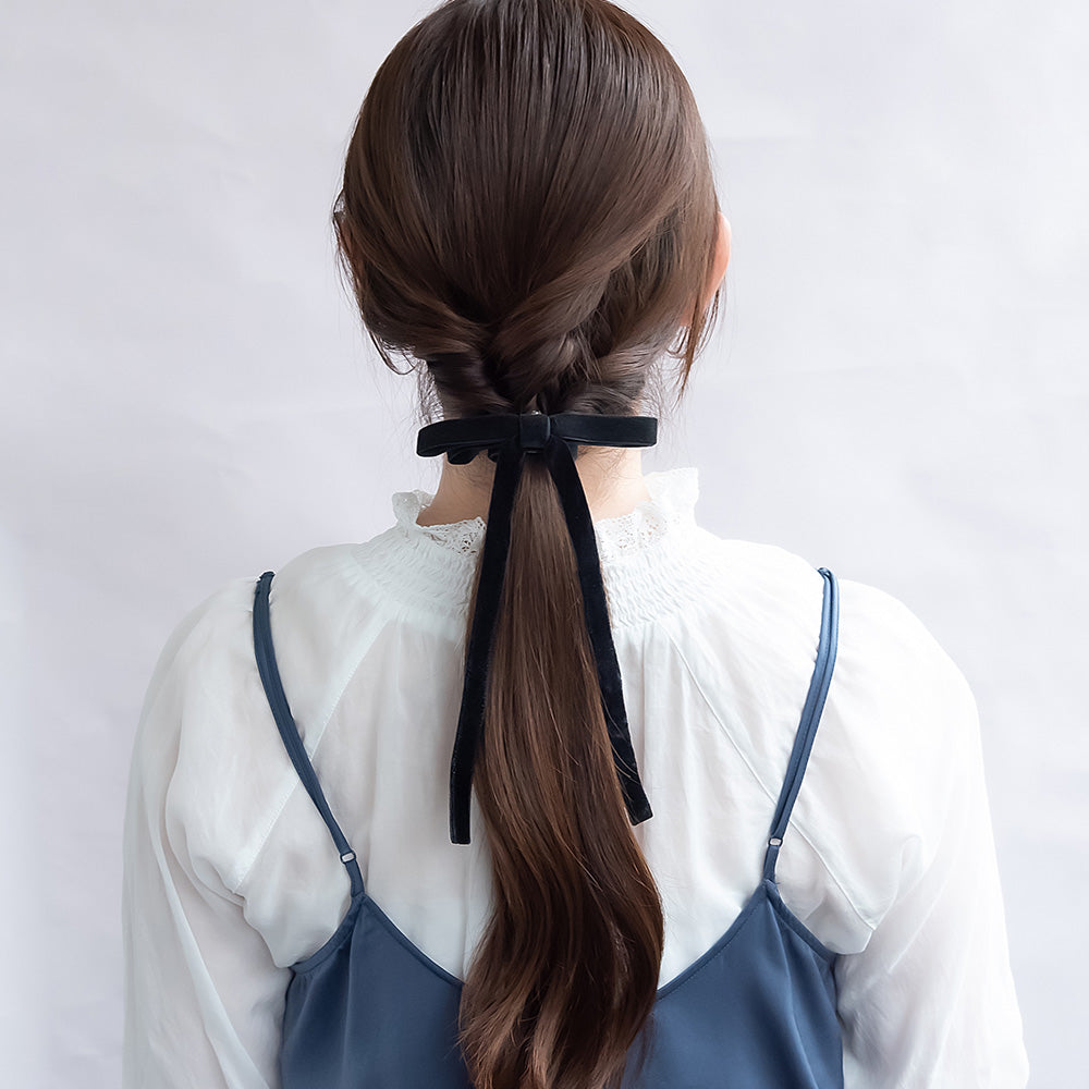 ヘアカフ クラップカフ ベロア ダブル リボン スリムタイプ