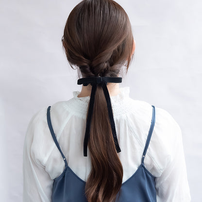 ヘアカフ クラップカフ ベロア ダブル リボン スリムタイプ