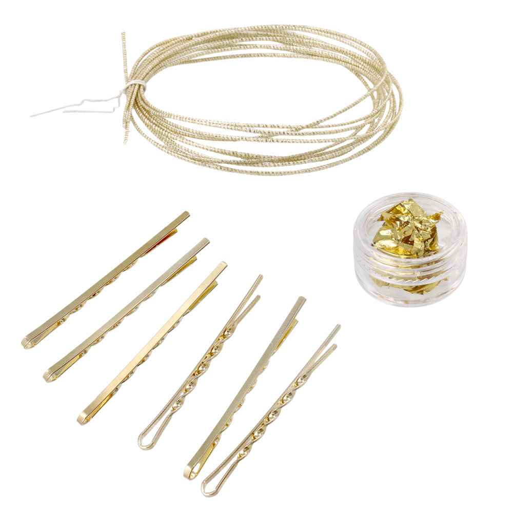 ヘアアレンジセット 9点入り（ヘアピン/金箔・銀箔：ケース入り/水引）