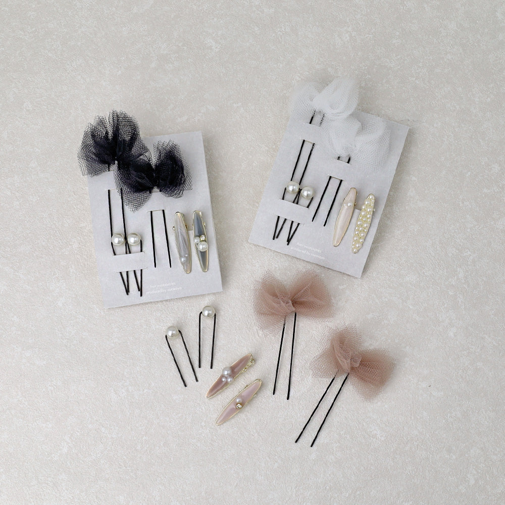 ヘアアレンジセット 6個セット（リボンUピン/パールUピン/ミニクリップ）