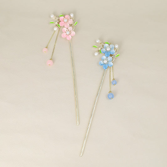 かんざし hair stick メタル フラワー パール チェーン 下がり