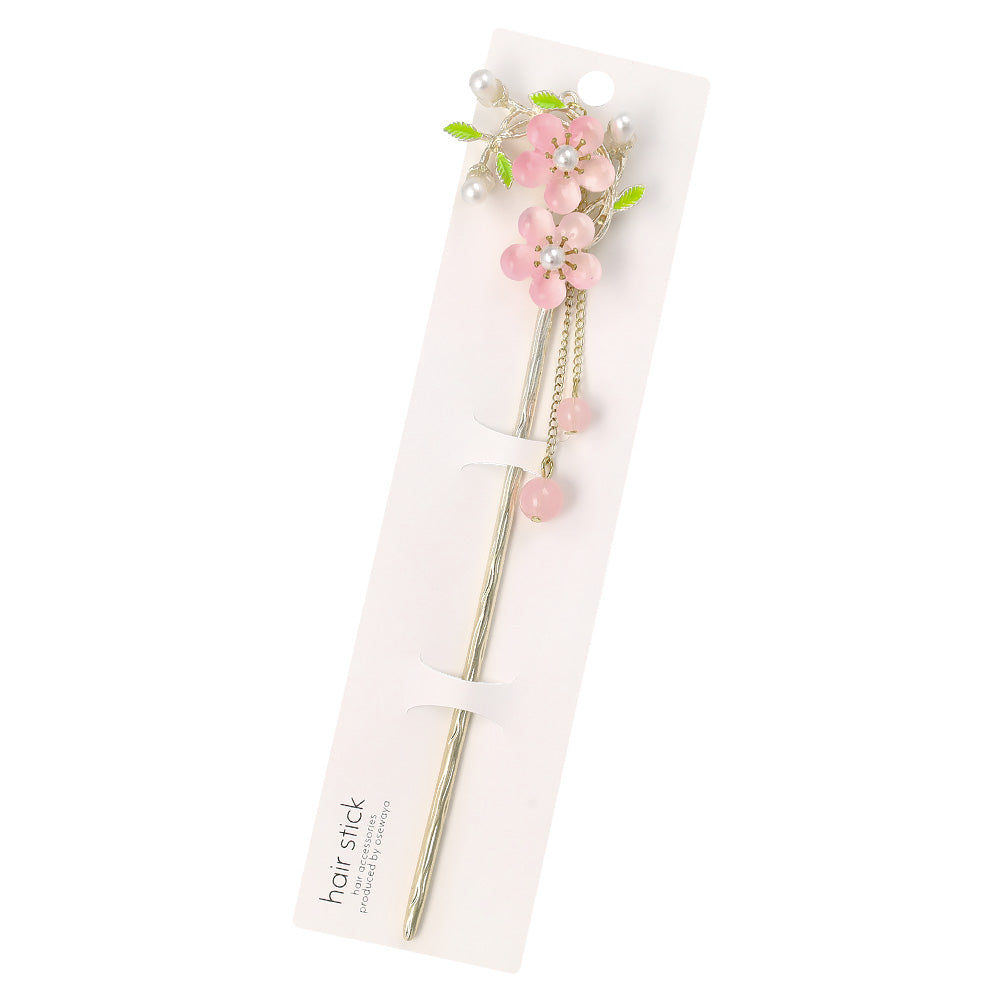 かんざし hair stick メタル フラワー パール チェーン 下がり