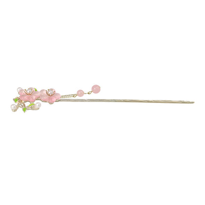 かんざし hair stick メタル フラワー パール チェーン 下がり