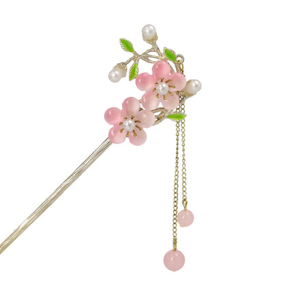 かんざし hair stick メタル フラワー パール チェーン 下がり