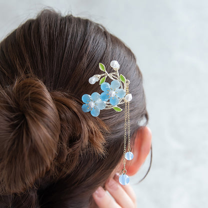 かんざし hair stick メタル フラワー パール チェーン 下がり