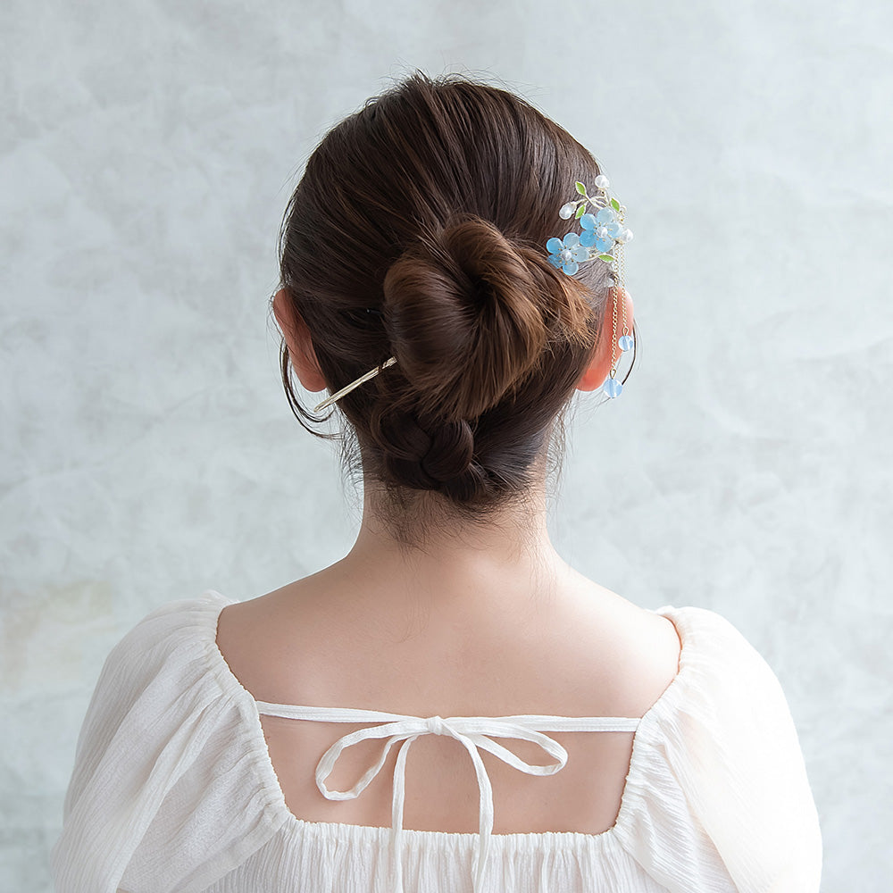 かんざし hair stick メタル フラワー パール チェーン 下がり