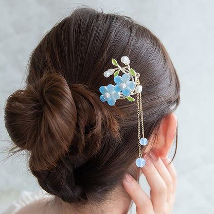 かんざし hair stick メタル フラワー パール チェーン 下がり
