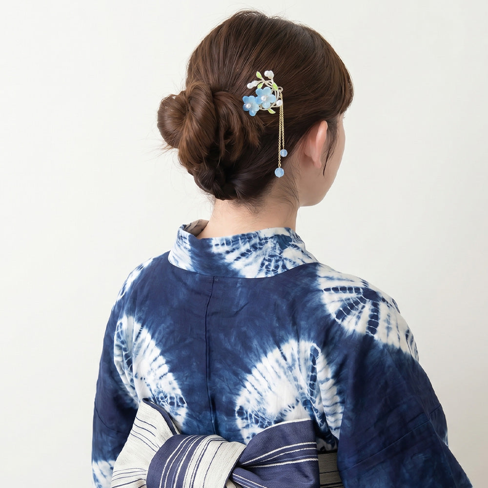 かんざし hair stick メタル フラワー パール チェーン 下がり