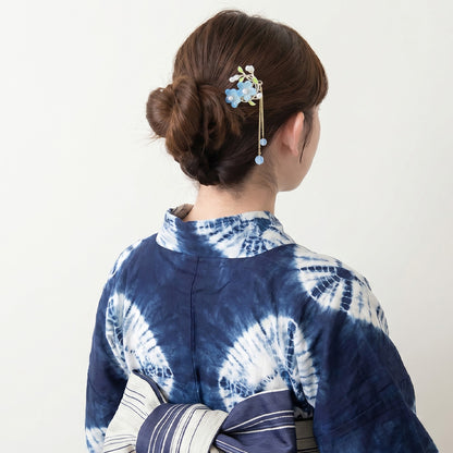 かんざし hair stick メタル フラワー パール チェーン 下がり