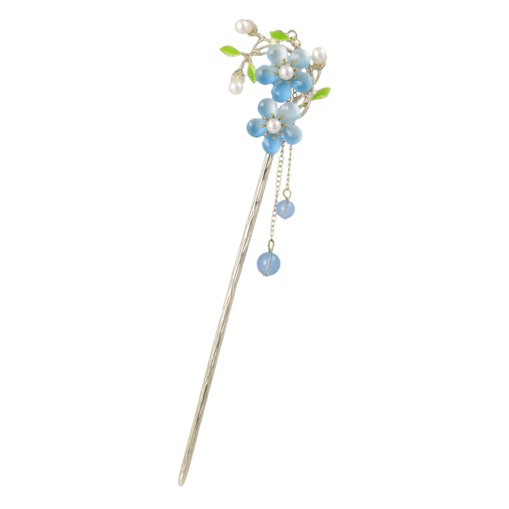 かんざし hair stick メタル フラワー パール チェーン 下がり